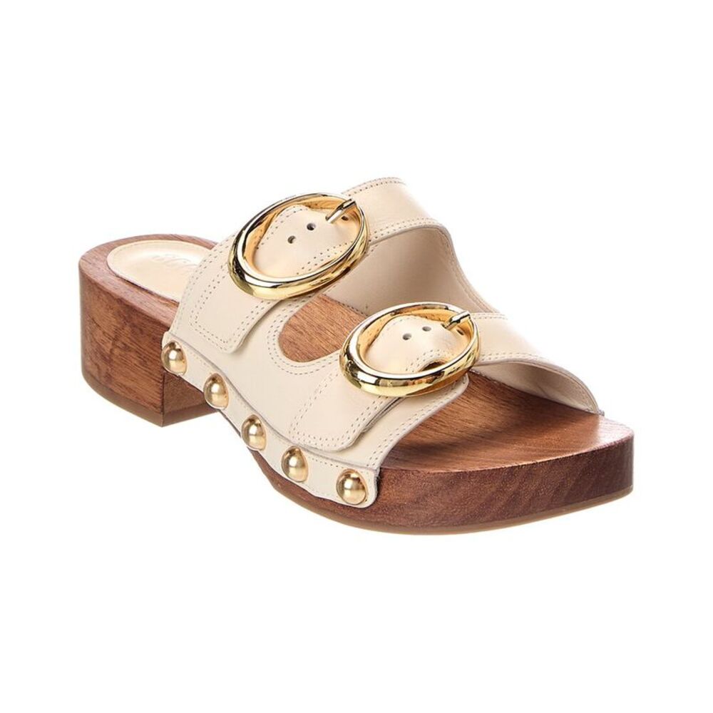 Schutz Juno Mid Block Leather Sandal, White - Picture 1 of 5